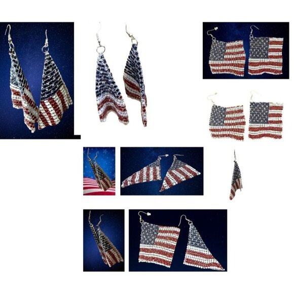 New American Flag Earrings Drop Dangle Stars Stripes Patriotic July 4 Ve… - Picture 10 of 12